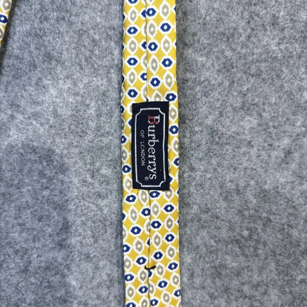 Burberry's London Pure Silk Hand Sewn Dress Tie Men's Yellow &‎ Blue Color NEW